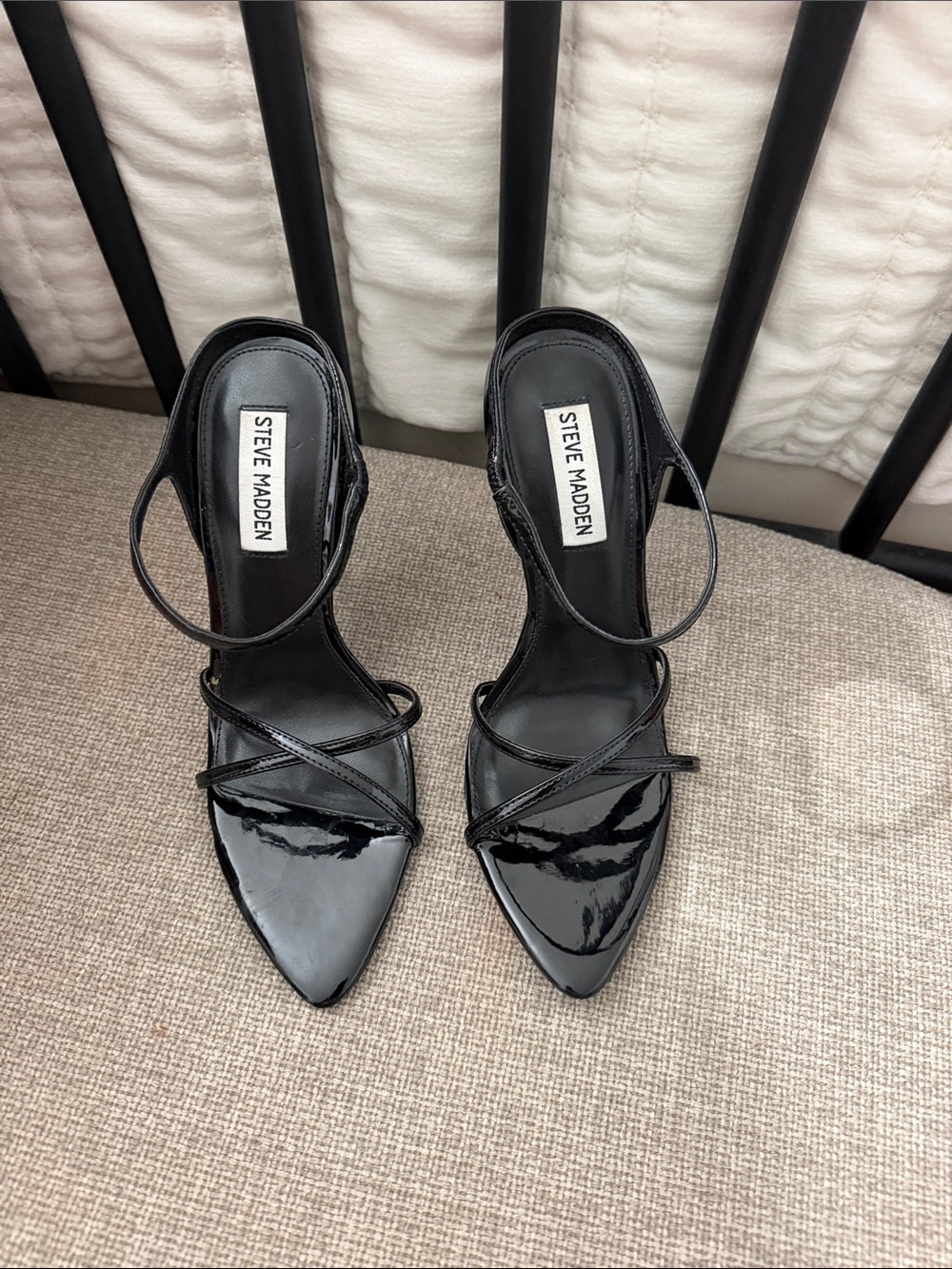 Steve Madden Black Patent Strappy Pointed Toe Heels